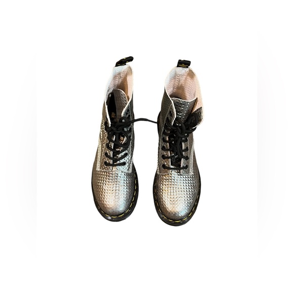 Dr. Martens Shoes - Dr Martens side zip Silver holographic Combat Boots. Adults size 7.